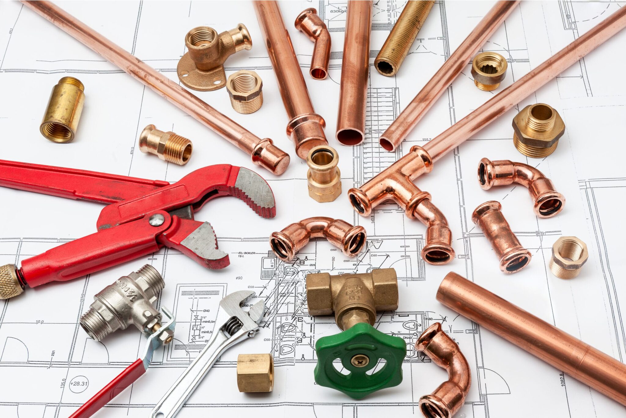 Copper pipes, fittings, valves, and plumbing tools in Altamonte Springs