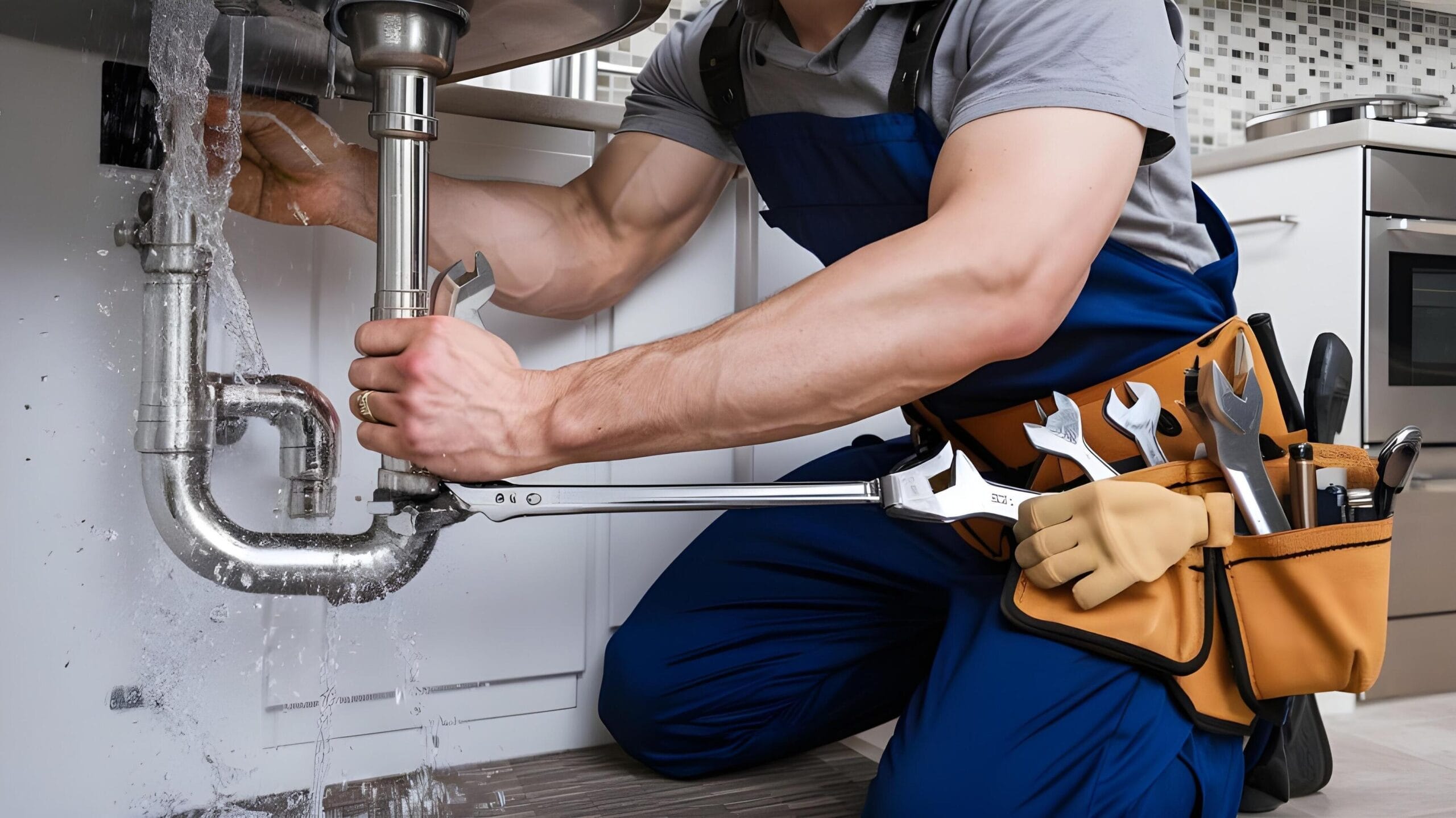Plumber tightening a residential plumbing pipe in Altamonte Springs