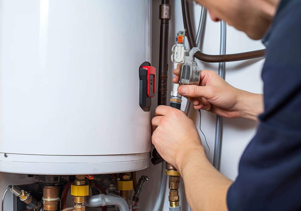 Technician repairing pipes connected to a water heater in Altamonte Springs